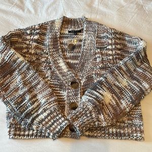 Cropped Knit Sweater - Gray, White, Mauve